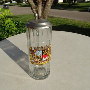 ERBO ZINN Lidded Glass Beer Stein Bayern German .5L
